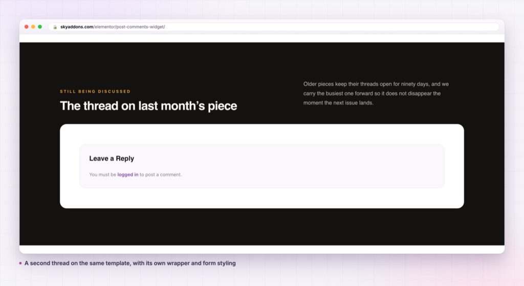 Post comments on a second thread in the same Elementor template