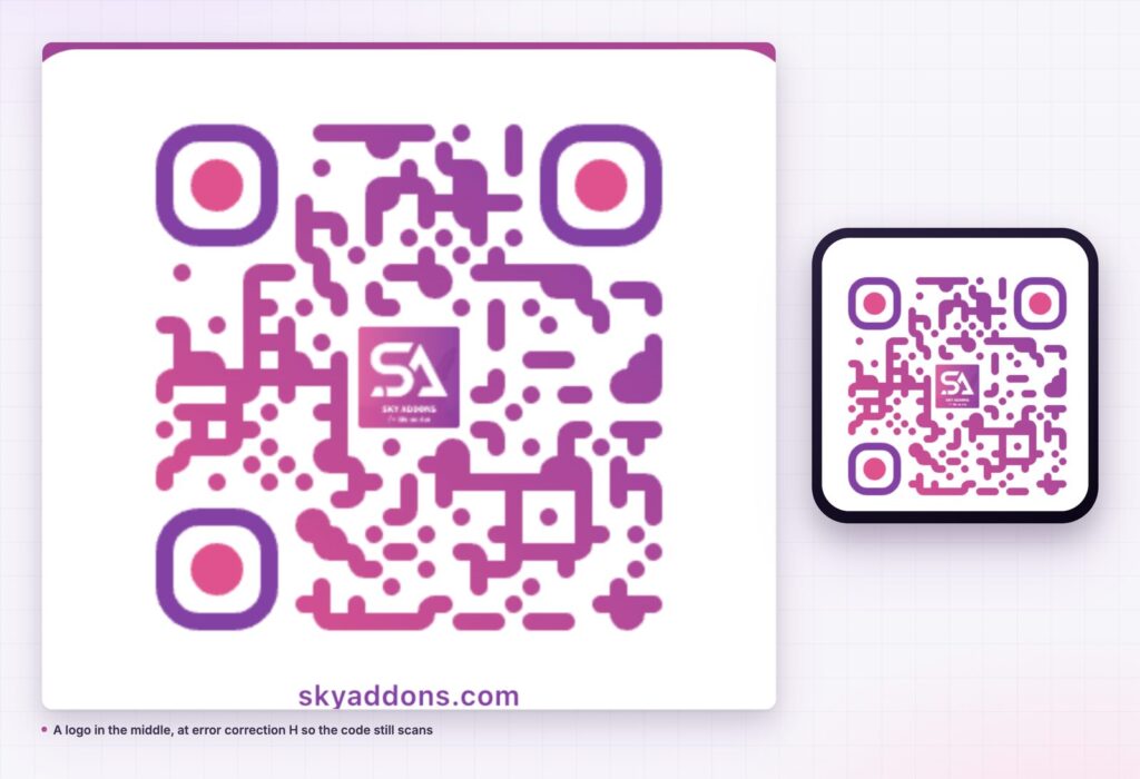 QR code for Elementor with a logo in the middle, on desktop and phone