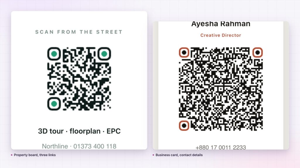 QR code for Elementor on a property board and a business card