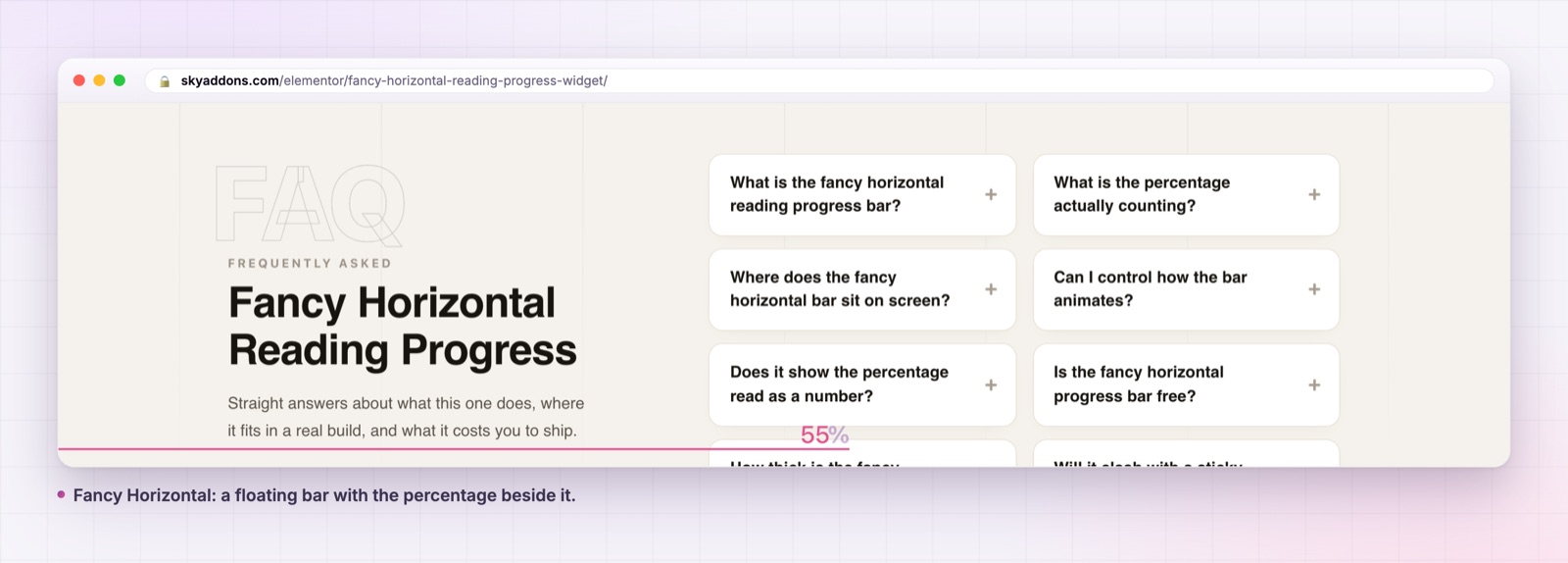 Fancy horizontal reading progress bar with a percentage