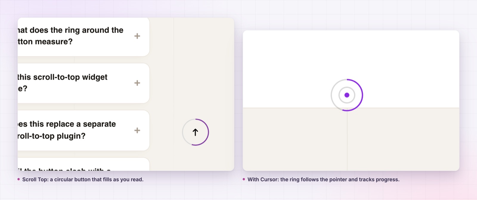 Reading progress in Elementor: Scroll to top ring and cursor progress ring close up