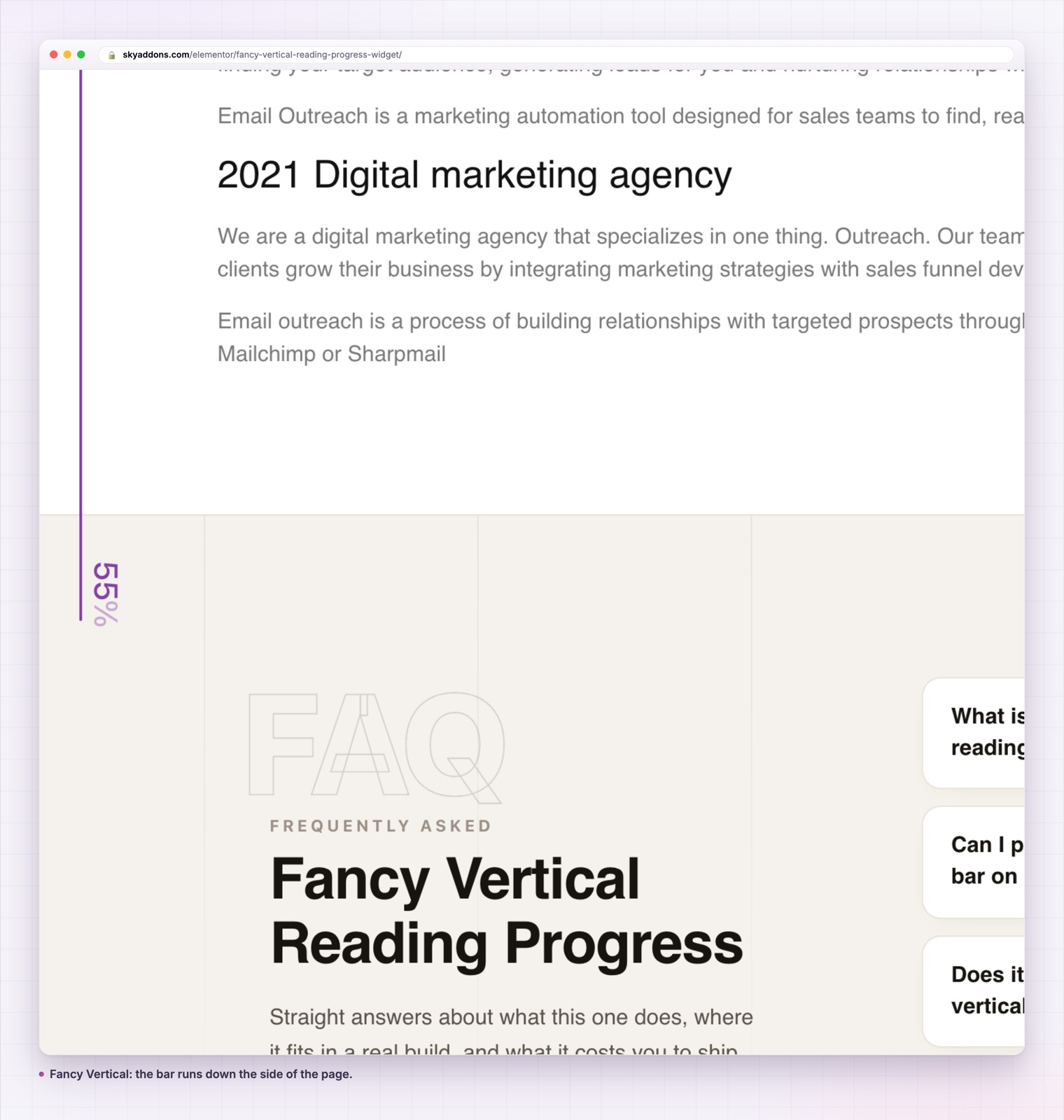 Vertical reading progress rail beside page content