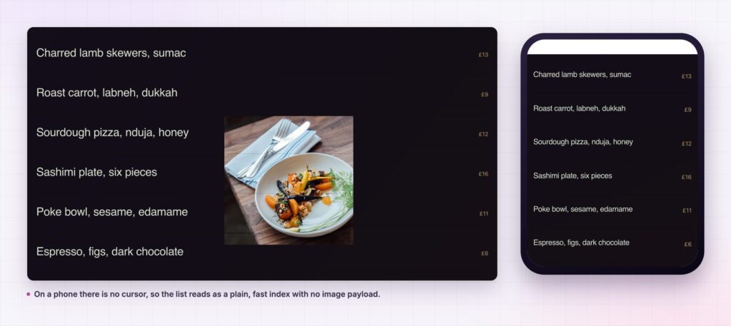 Reveal gallery menu on desktop and on a phone screen