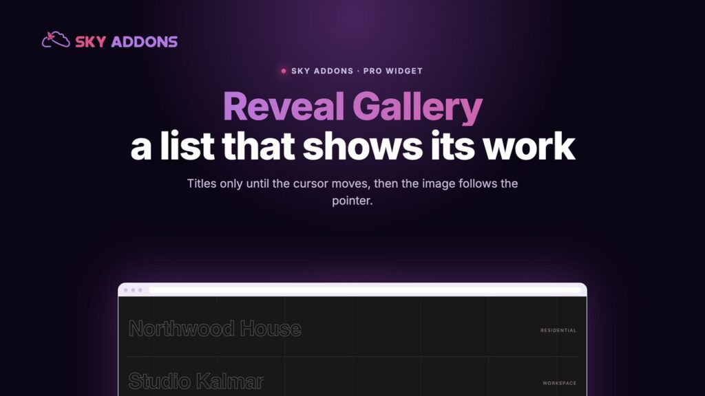 Reveal Gallery for Elementor: A List That Shows Its Work on Hover