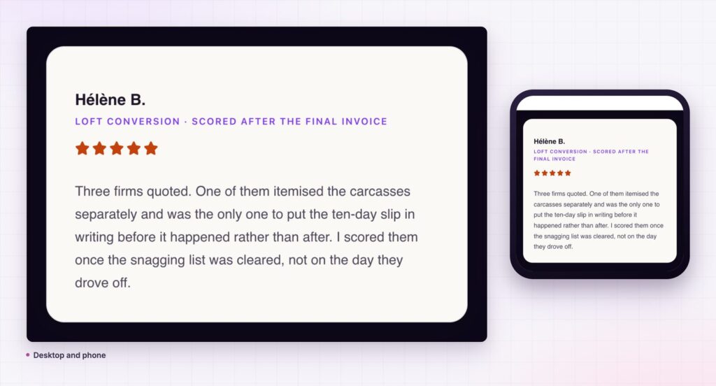 Review widget on desktop and a phone