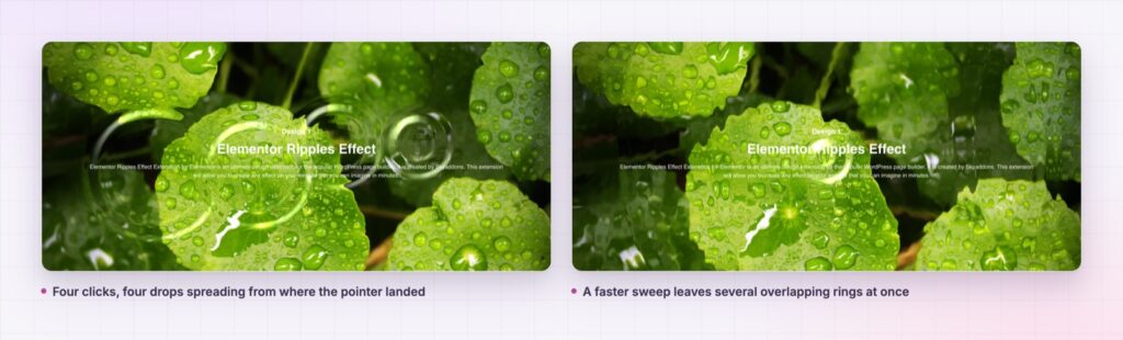 Ripples effect drops and overlapping rings on one section