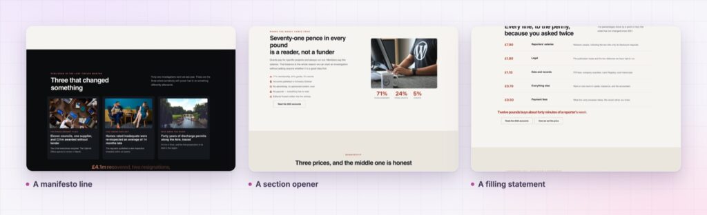 Four Elementor scroll fill examples from the demo page