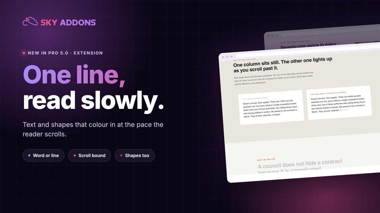 Elementor scroll fill colouring a statement headline as the page scrolls