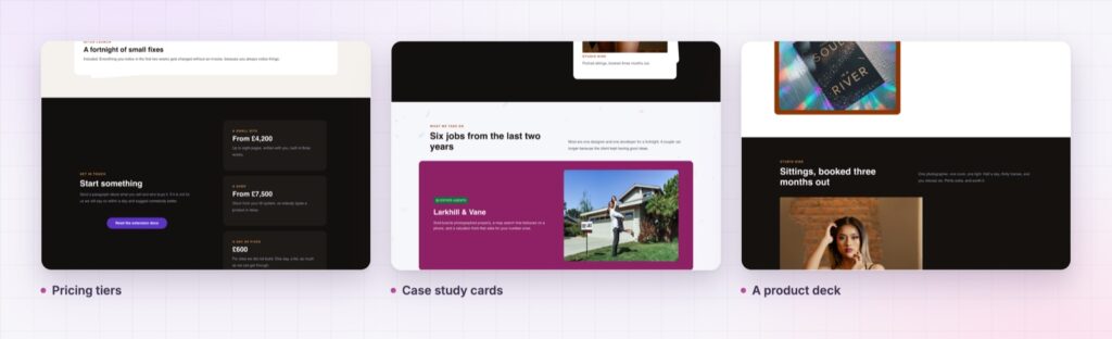 Four Elementor scroll stack examples from the demo page