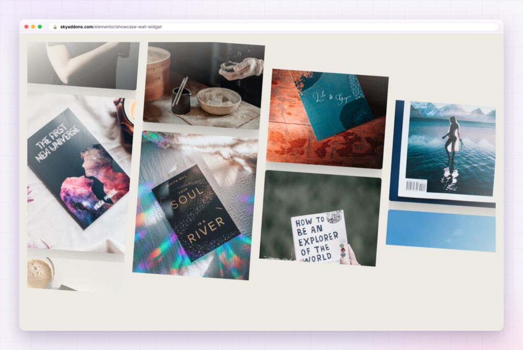 Elementor showcase wall with columns of images drifting at different speeds