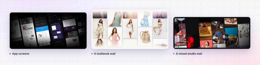 Four Elementor showcase wall designs from the demo page