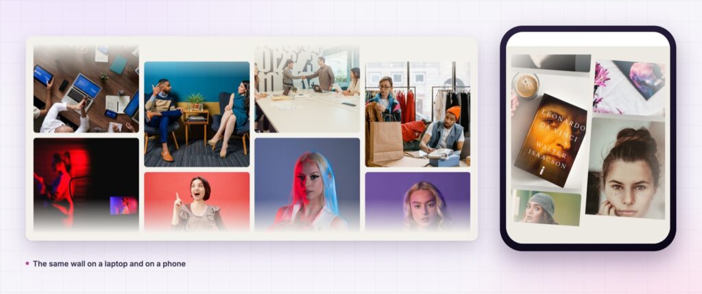 Elementor showcase wall on desktop and on a phone