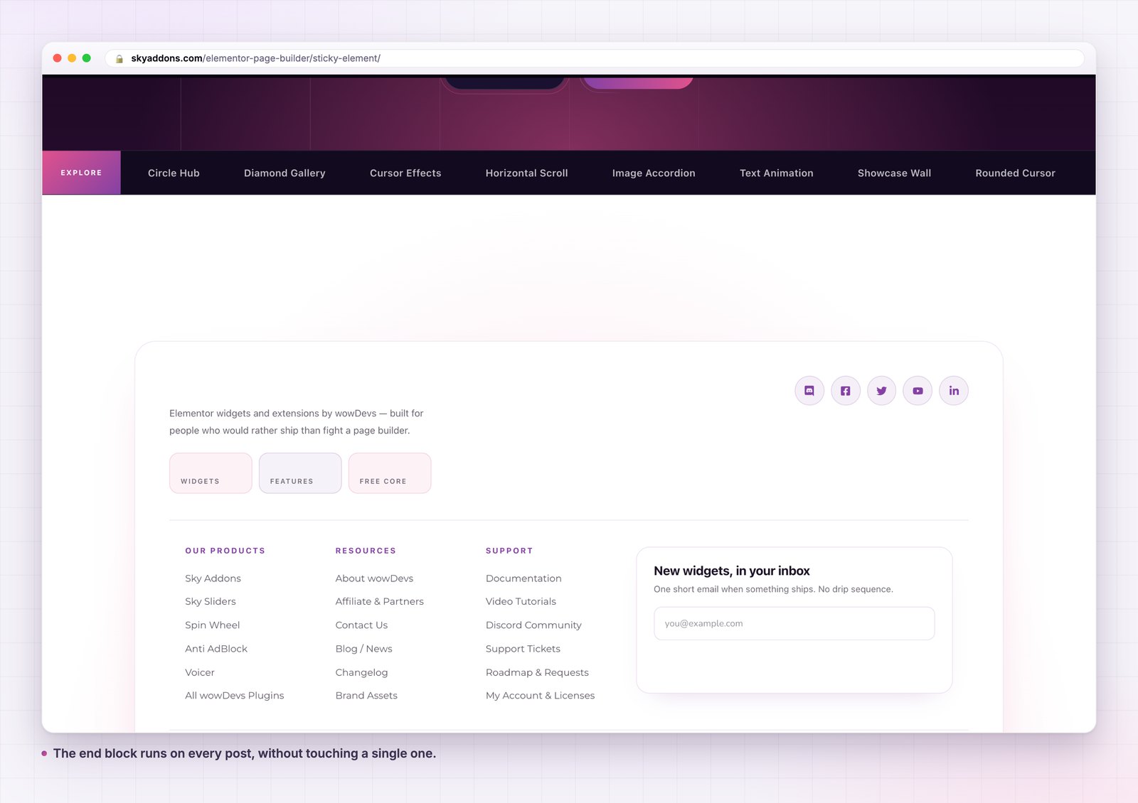 Single post template end block on a live article