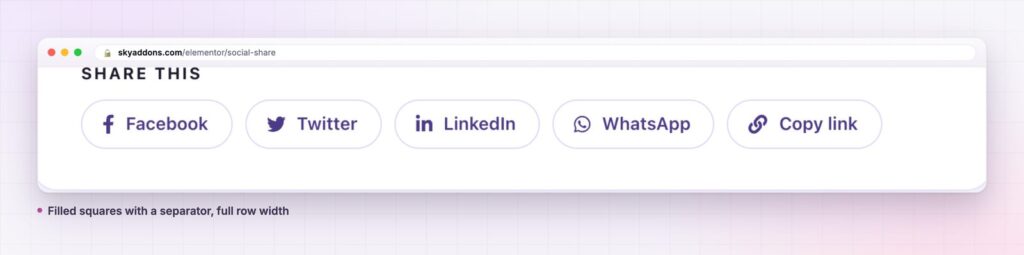 Social share row for Elementor with filled square buttons