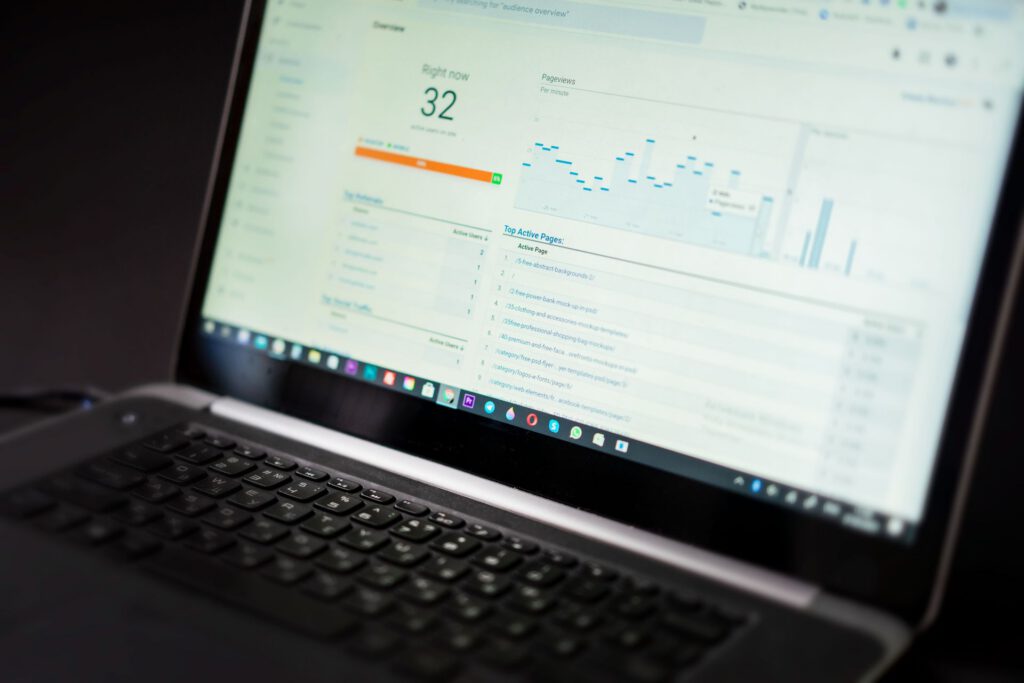 Laptop screen showing website analytics charts