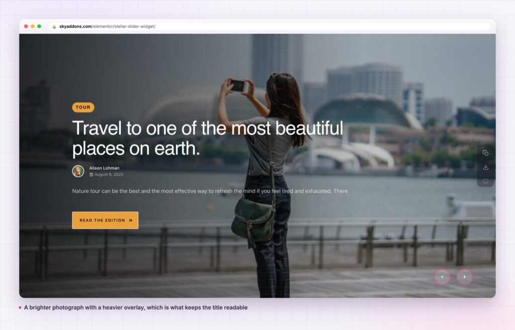 Stellar slider with a heavier overlay keeping the title readable