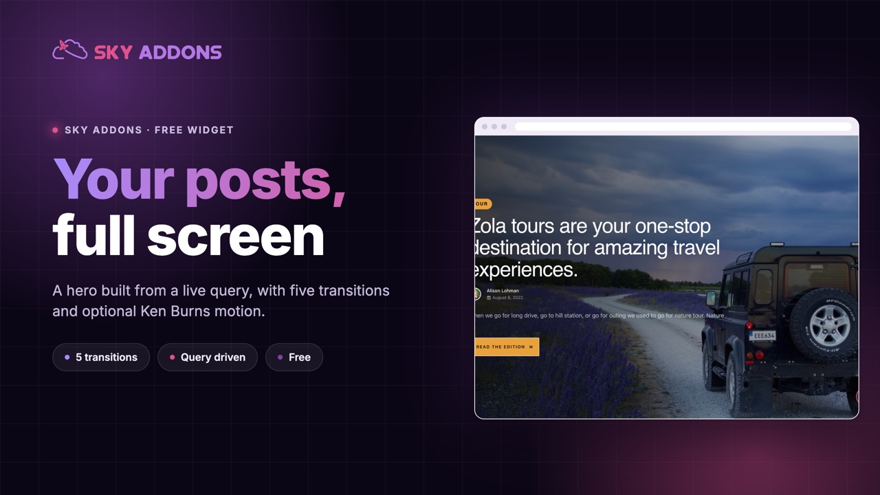 Stellar slider showing a full screen post hero