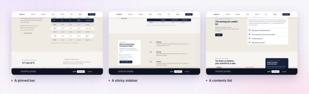 Four Elementor sticky element examples from the demo page