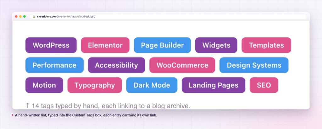 Tags cloud built from a hand-typed custom list