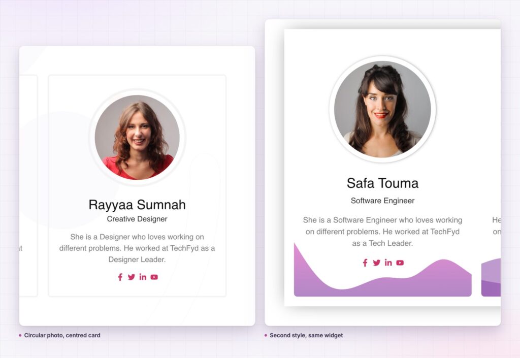 Team member cards with circular photos
