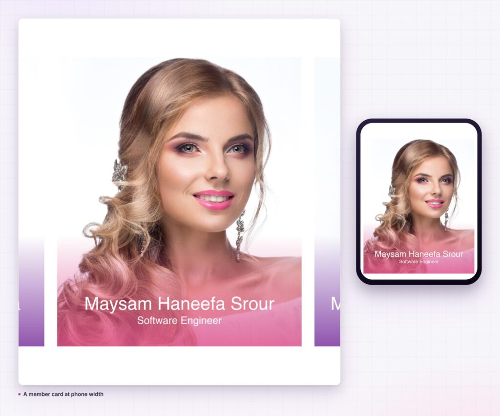 Team member card at phone width