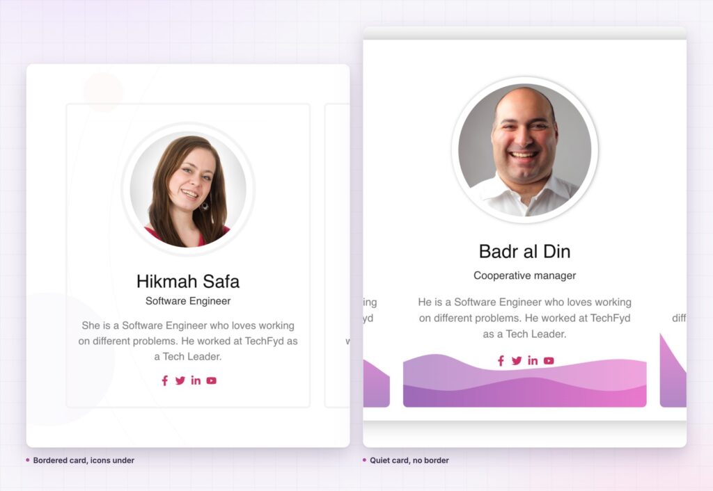 Team member cards bordered and plain