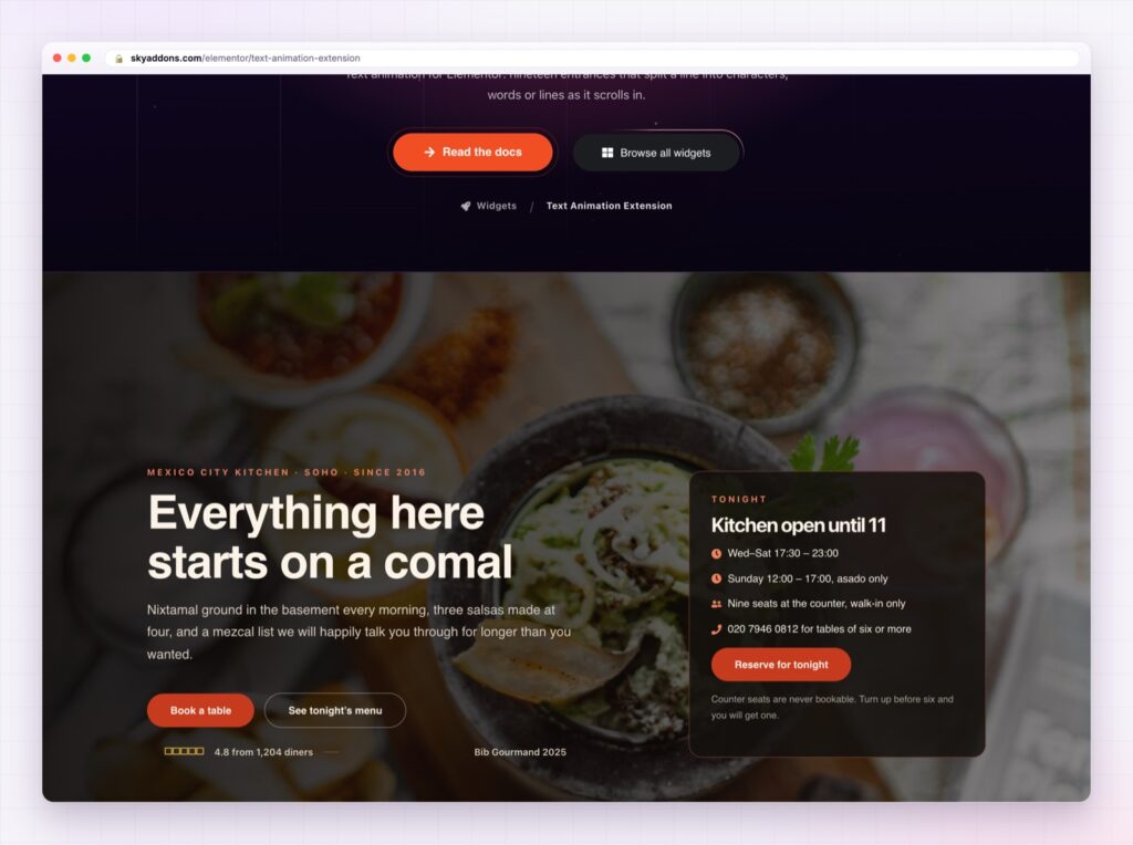 Elementor text animation revealing a headline word by word