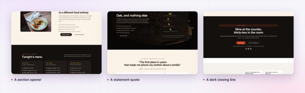 Four examples of Elementor text animation on a live page
