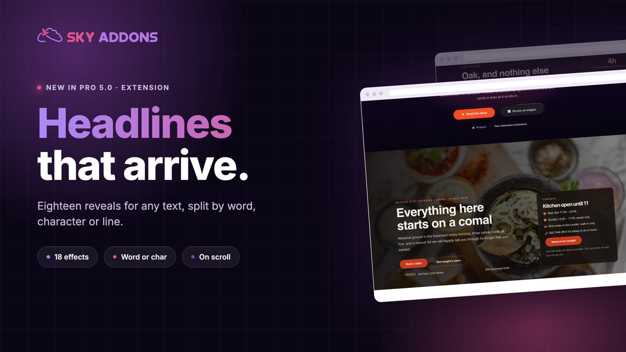 Elementor text animation revealing a headline word by word