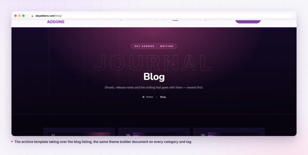 Elementor theme builder archive template taking over the blog listing