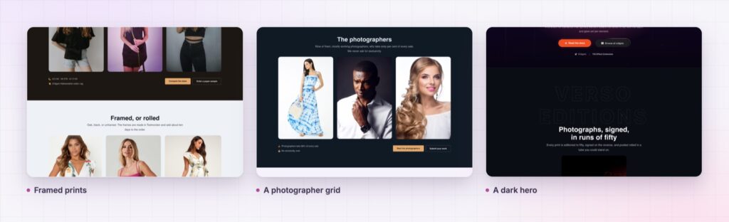Four Elementor tilt effect examples from the demo page
