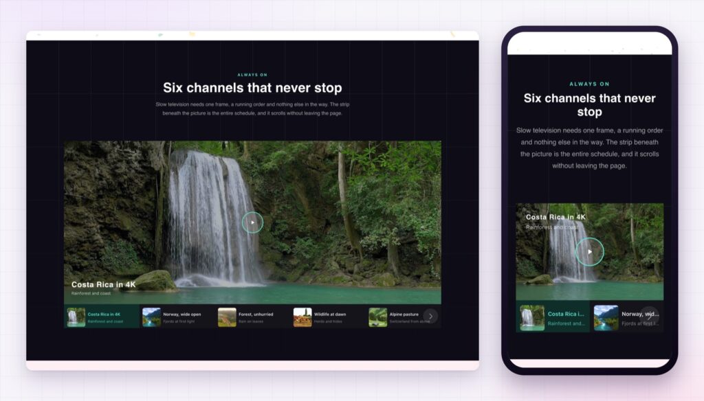 Elementor video gallery on desktop and stacked on a phone