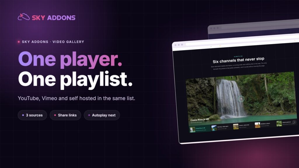 Elementor Video Gallery: One Player, One Playlist, No Autoplay Chaos