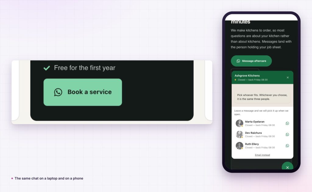Elementor WhatsApp button popup on desktop and on a phone