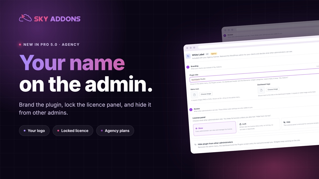 Elementor white label settings replacing the plugin name and logo in WordPress