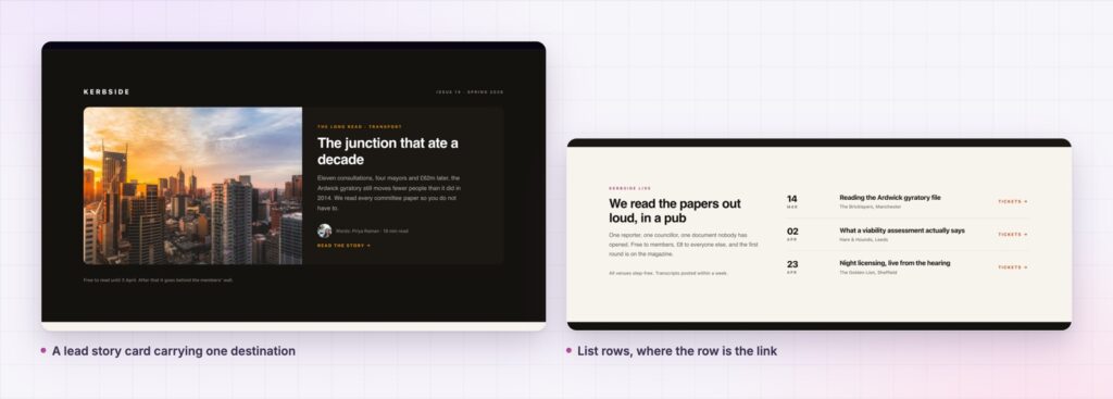 Wrapper link on a lead story card and on list rows