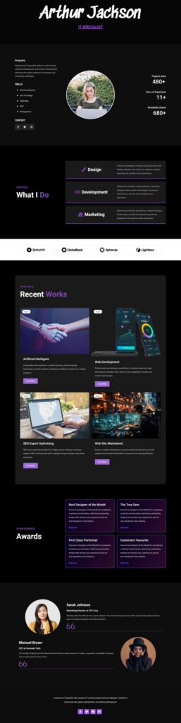 Sky Addons Personal Portfolio Elementor template preview