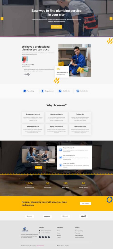Sky Addons Plumber Elementor template preview