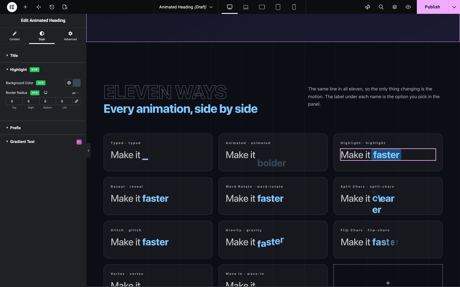 Animated Heading Highlight style section with background color and border radius