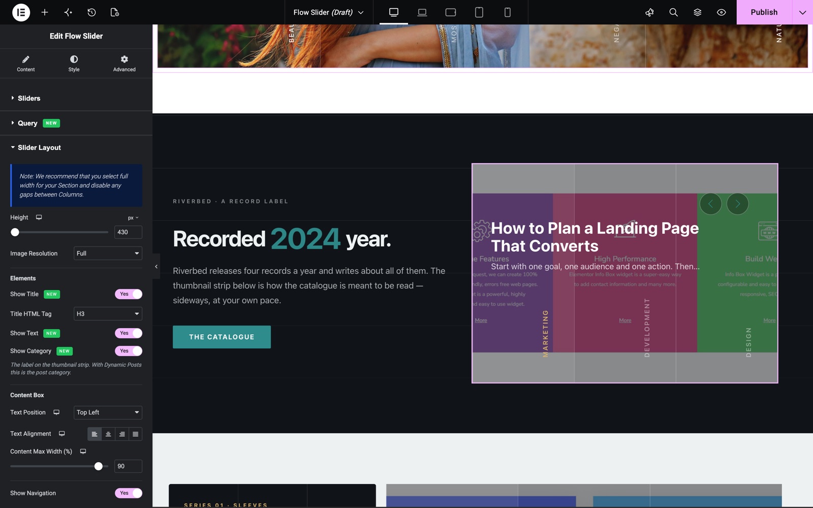 Flow Slider layout settings with dynamic posts
