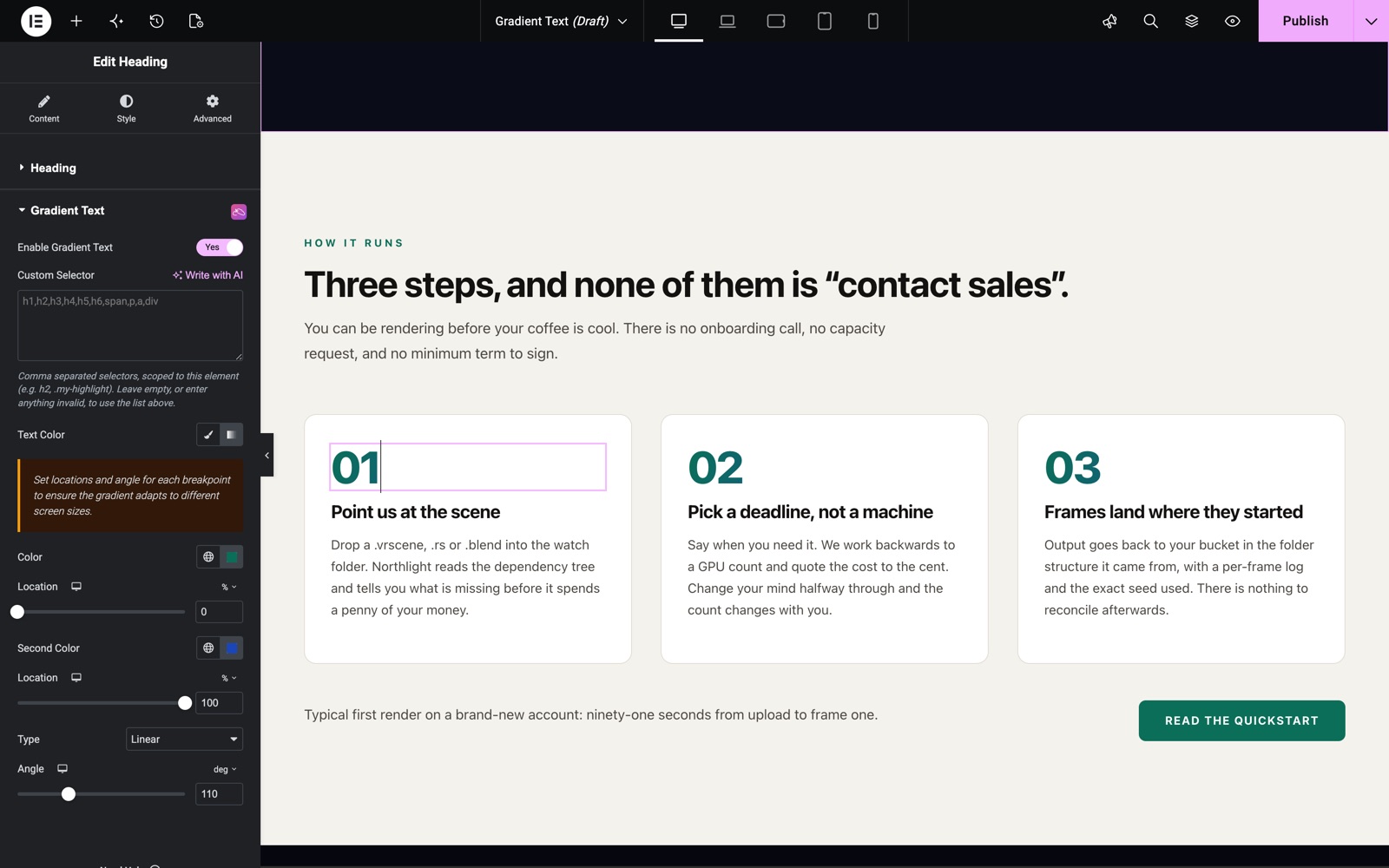 Gradient text on step numbers in Elementor