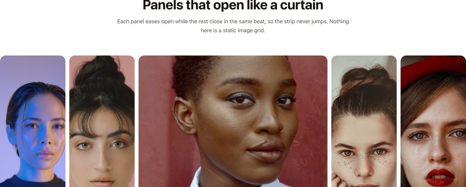 Elementor image accordion on the front end with one panel expanded