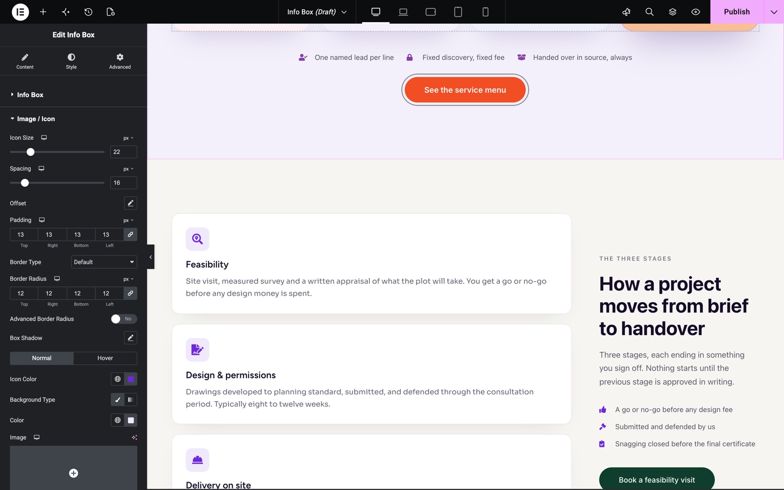Info Box Image / Icon style with icon size, spacing, padding and border radius