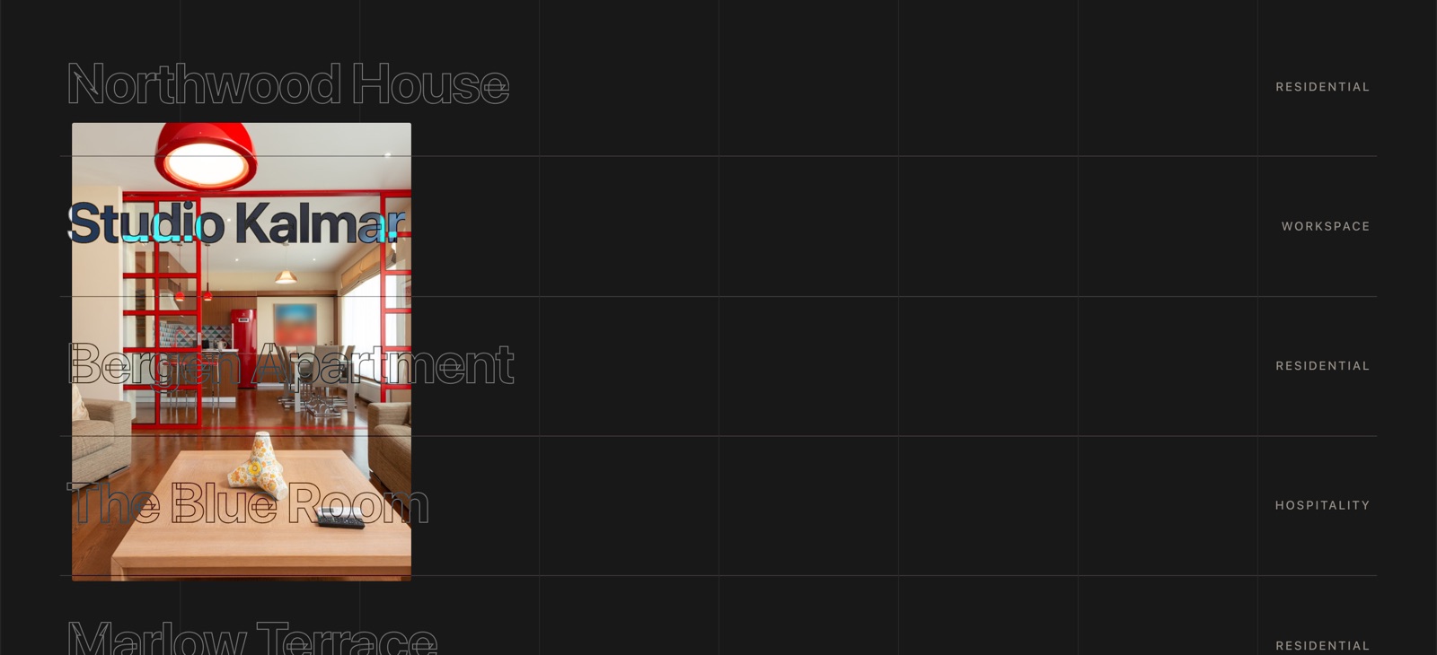 Reveal Gallery hover effect showing an image under the cursor on the front end