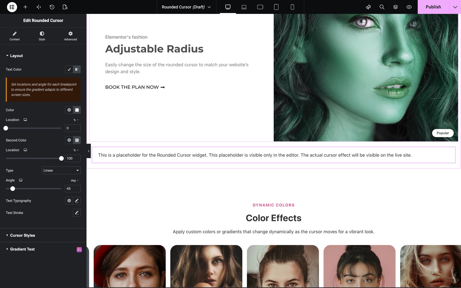 Rounded Cursor text style with gradient text color, typography and text stroke