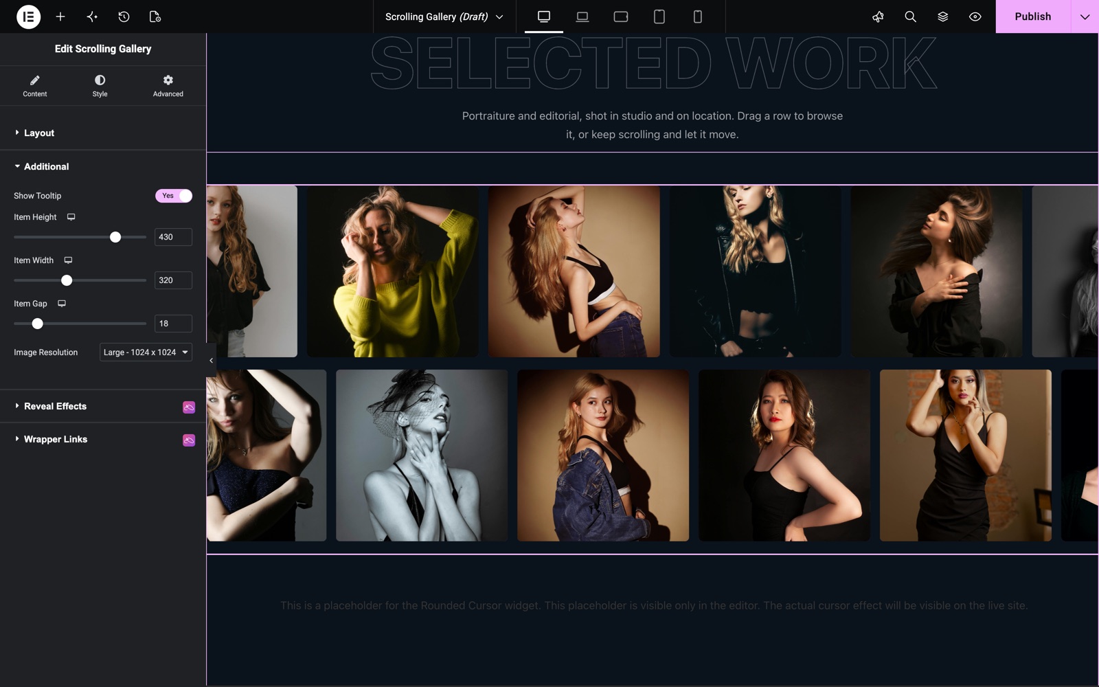 Scrolling Gallery Additional section with item height, item width and item gap