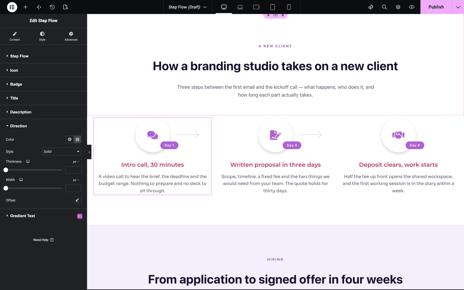 Step Flow Direction style with color, style, thickness and width