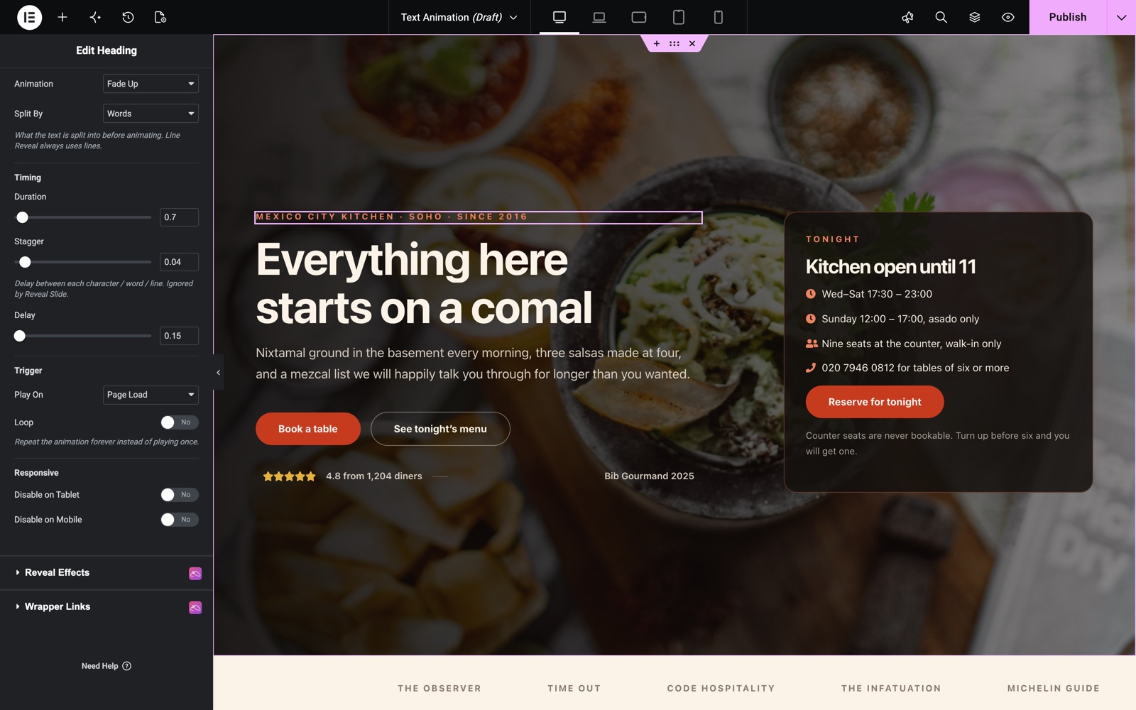 Text Animation trigger and responsive settings with Play On and Loop