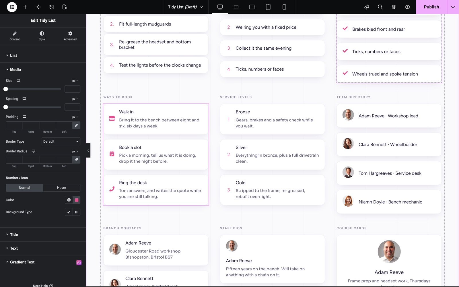 Tidy List Media style with size, spacing, padding and number or icon colors